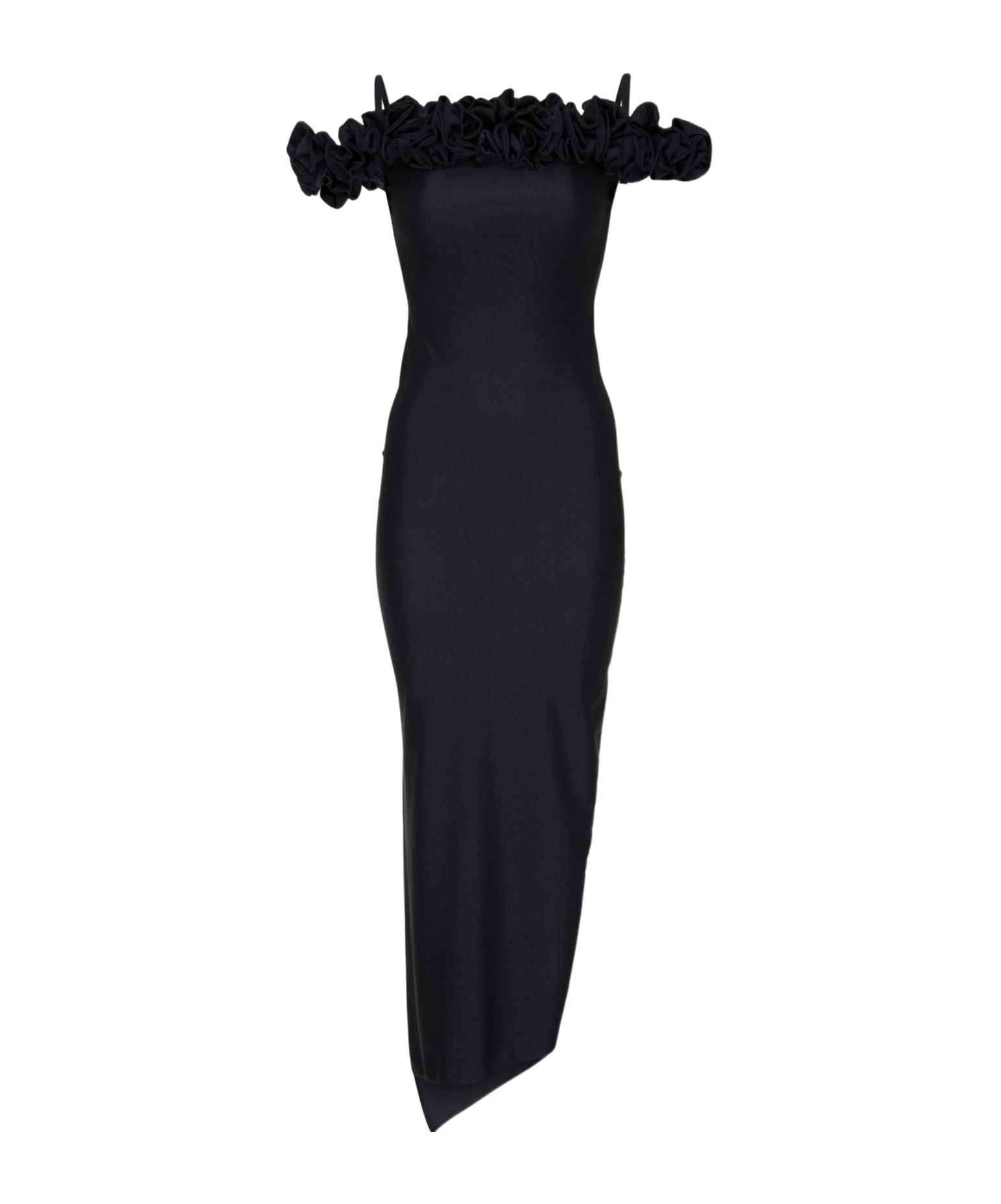 Coperni Zip Ruffle Off-the-shoulder Satin Midi Slip Dress