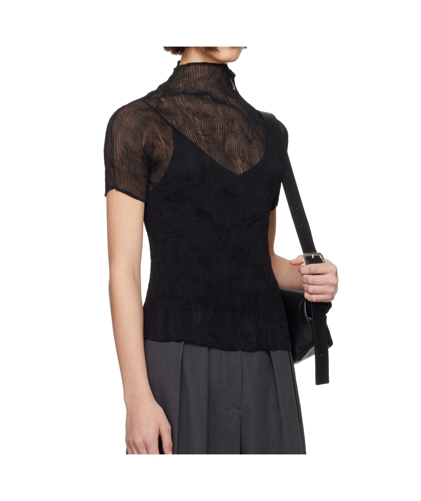 Issey Miyake High-necked Short-sleeved Top In Black