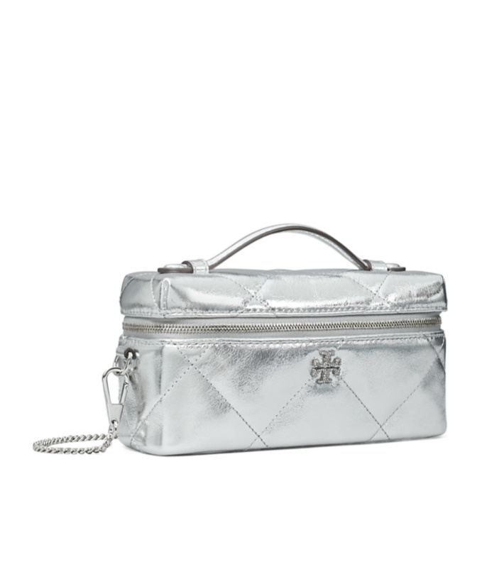 Tory Burch Kira Diamond Quilted East West Crossbody Bag In Silver