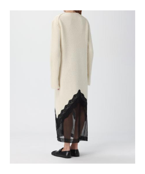 Jil Sander Lace-panel Midi Dress In White