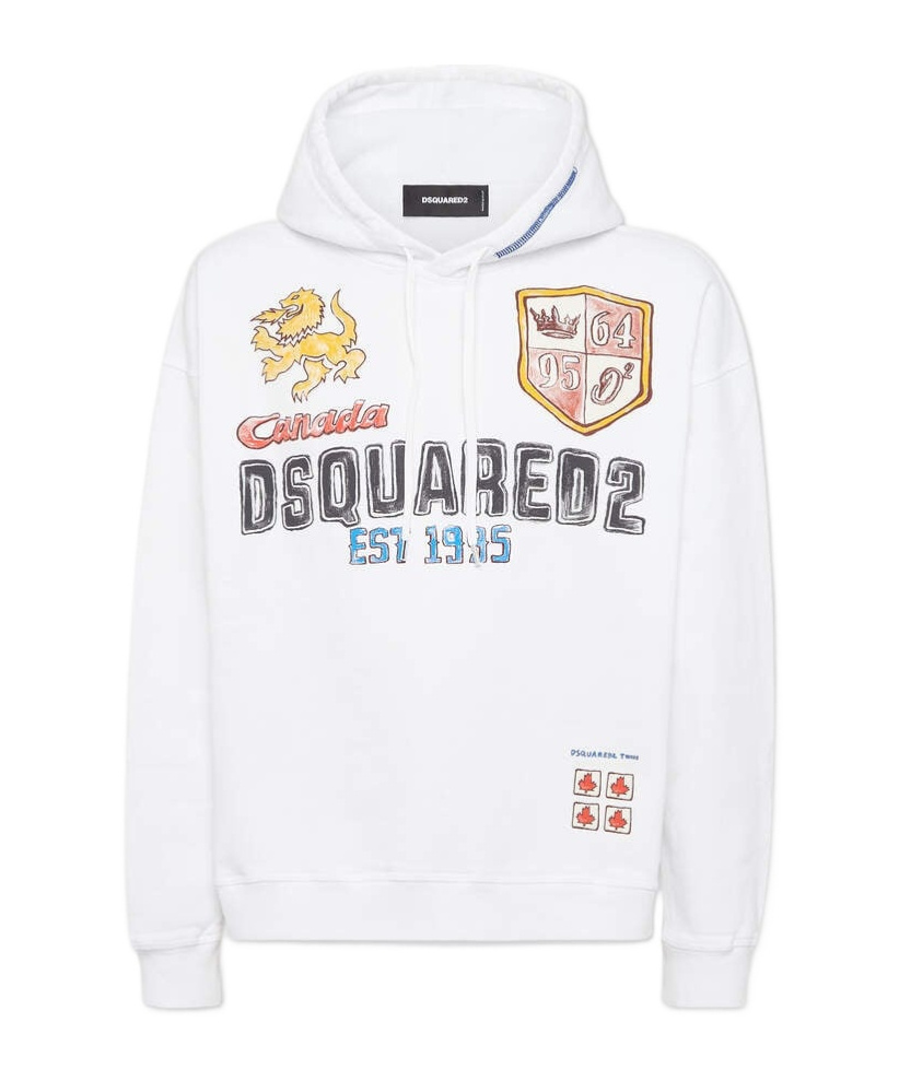 Dsquared2 Cotton Sweatshirt With Adjustable Hood And Logo Print In White