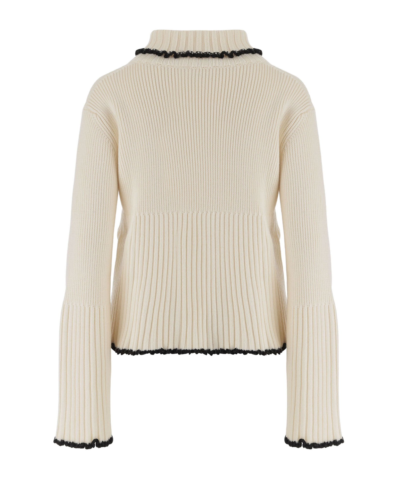 Jil Sander Ribbed High-neck Ruffled Sweater In Neutral