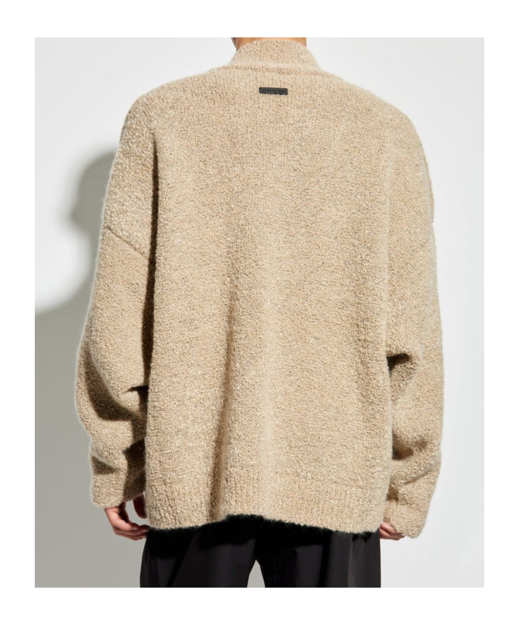 Fear Of God Textured V-neck Sweater With Ribbed Accents In Neutral