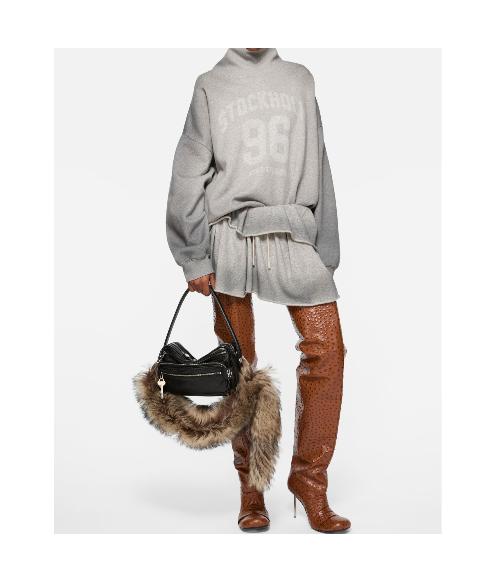 Acne Studios Grey Oversized Turtleneck Sweatshirt Women In Gray