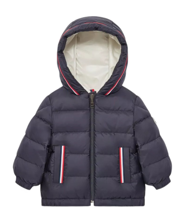 Moncler Enfant Logo Patch Hooded Down Jacket In Blue