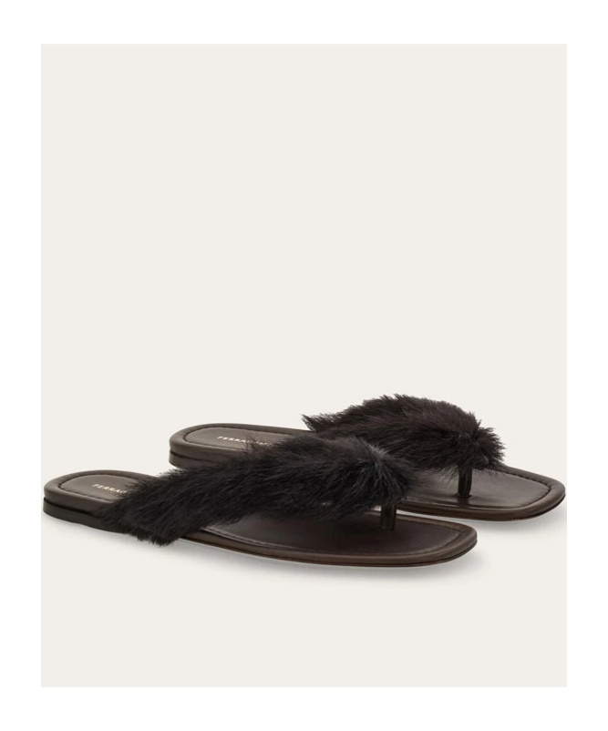 Ferragamo Loly Genuine Shearling Flip Flop In Brown