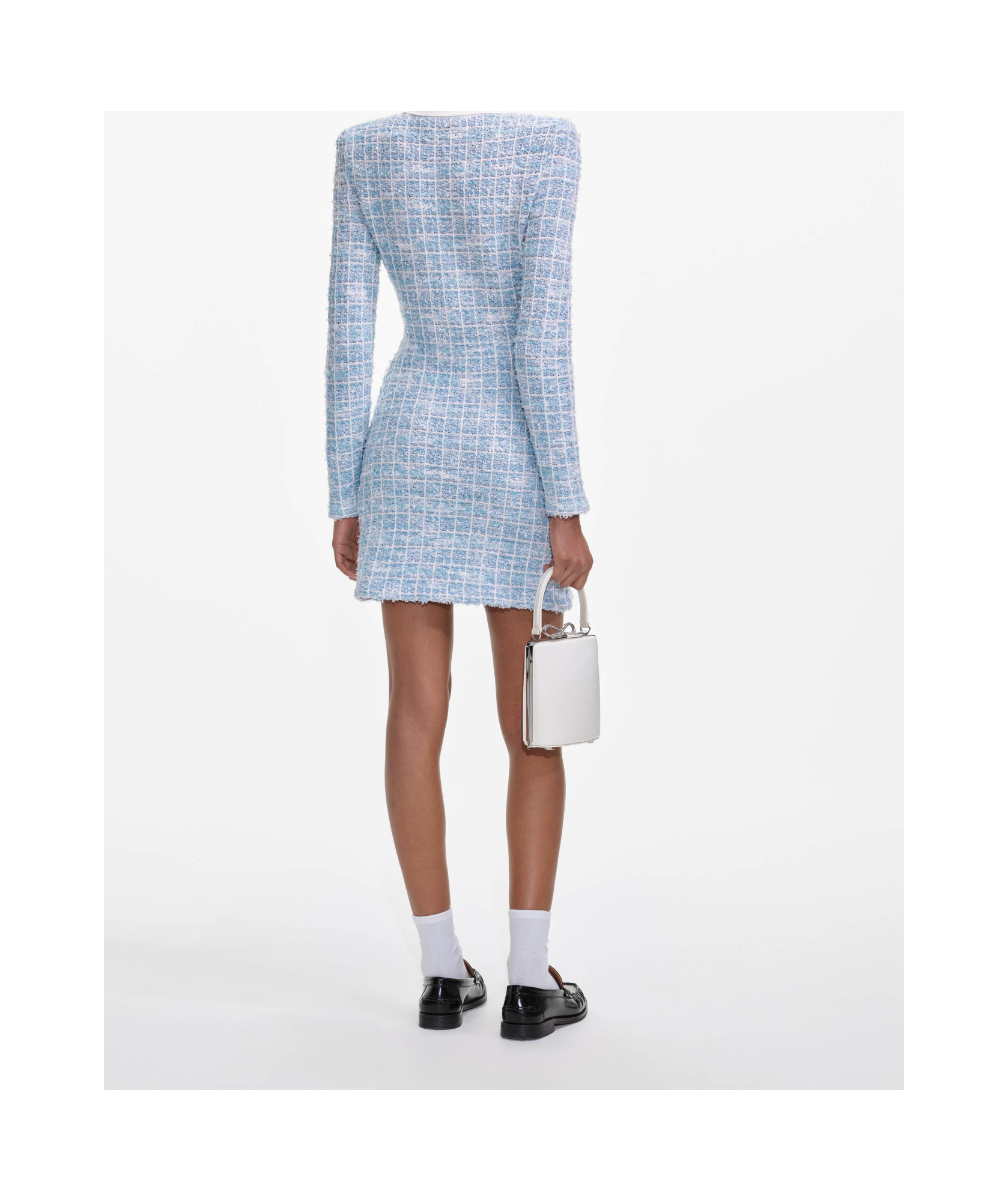 Self-portrait Check Collared Knit Mini Dress In Blue