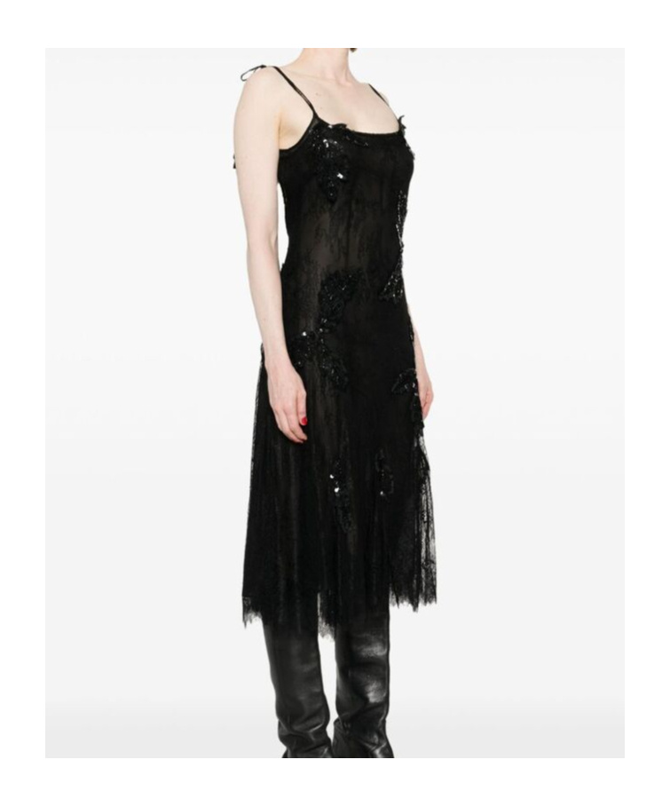 Blumarine Sequin-embellished Lace Gown In Black
