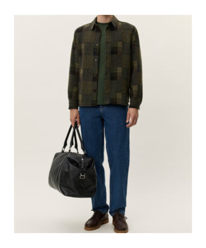 Les Deux Kody Patchwork Wool Overshirt In Green