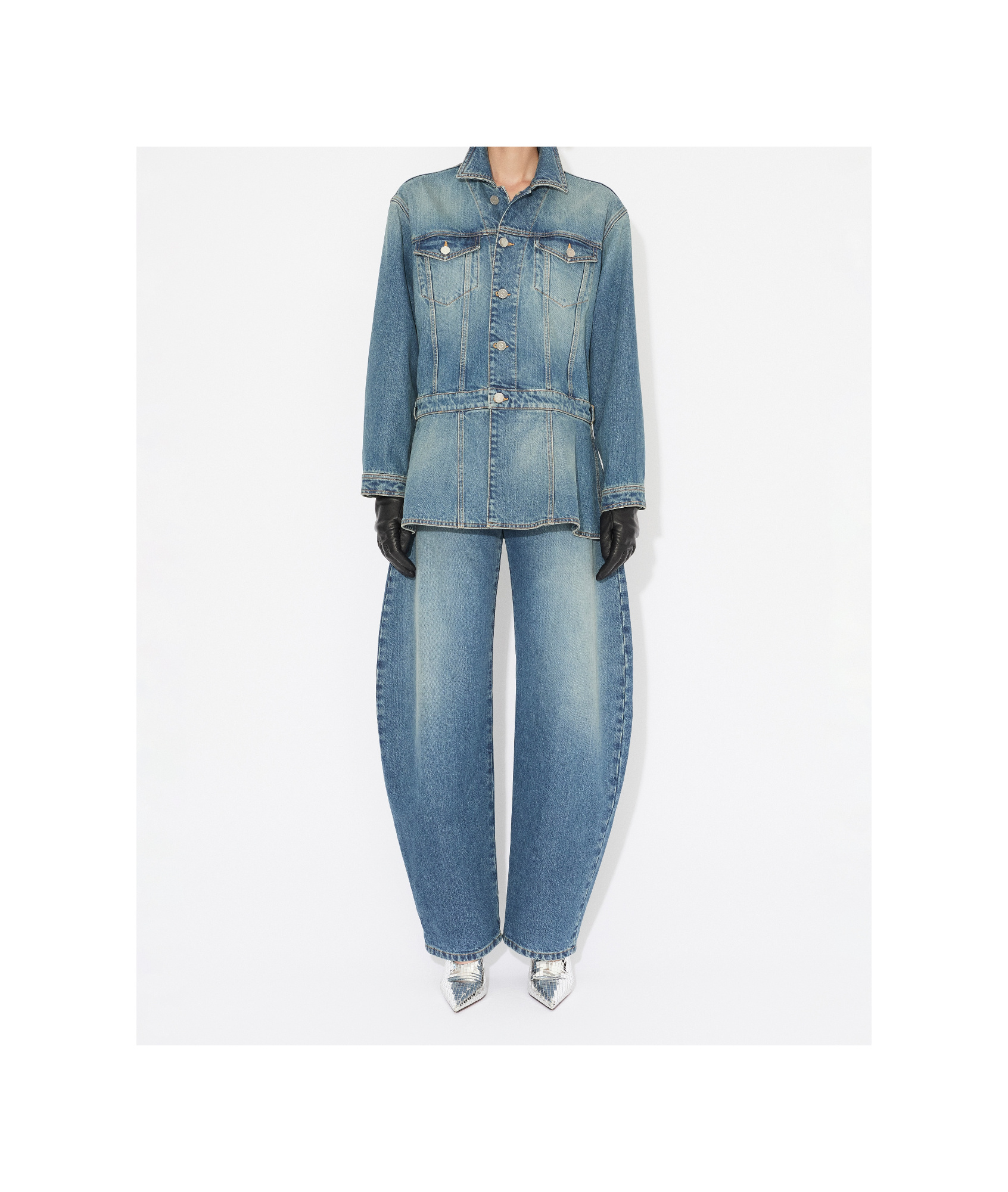 Shop Alaïa Peplum Denim Jacket In Blue