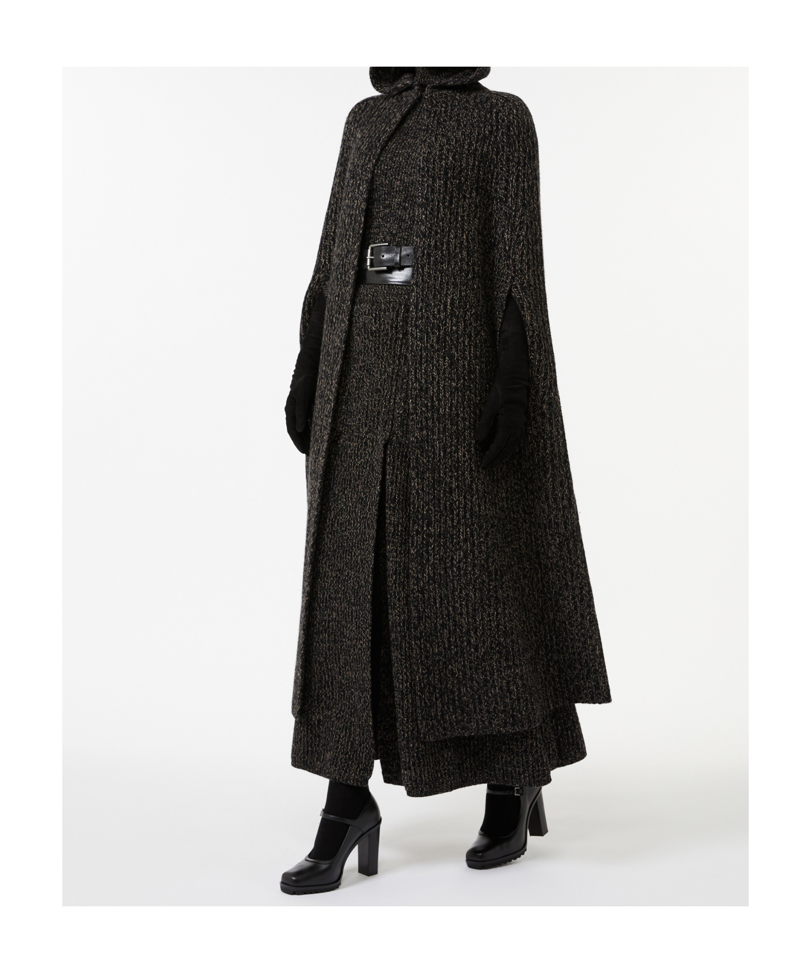 Max Mara Long Wool And Cashmere Ribbed Cape In Brown