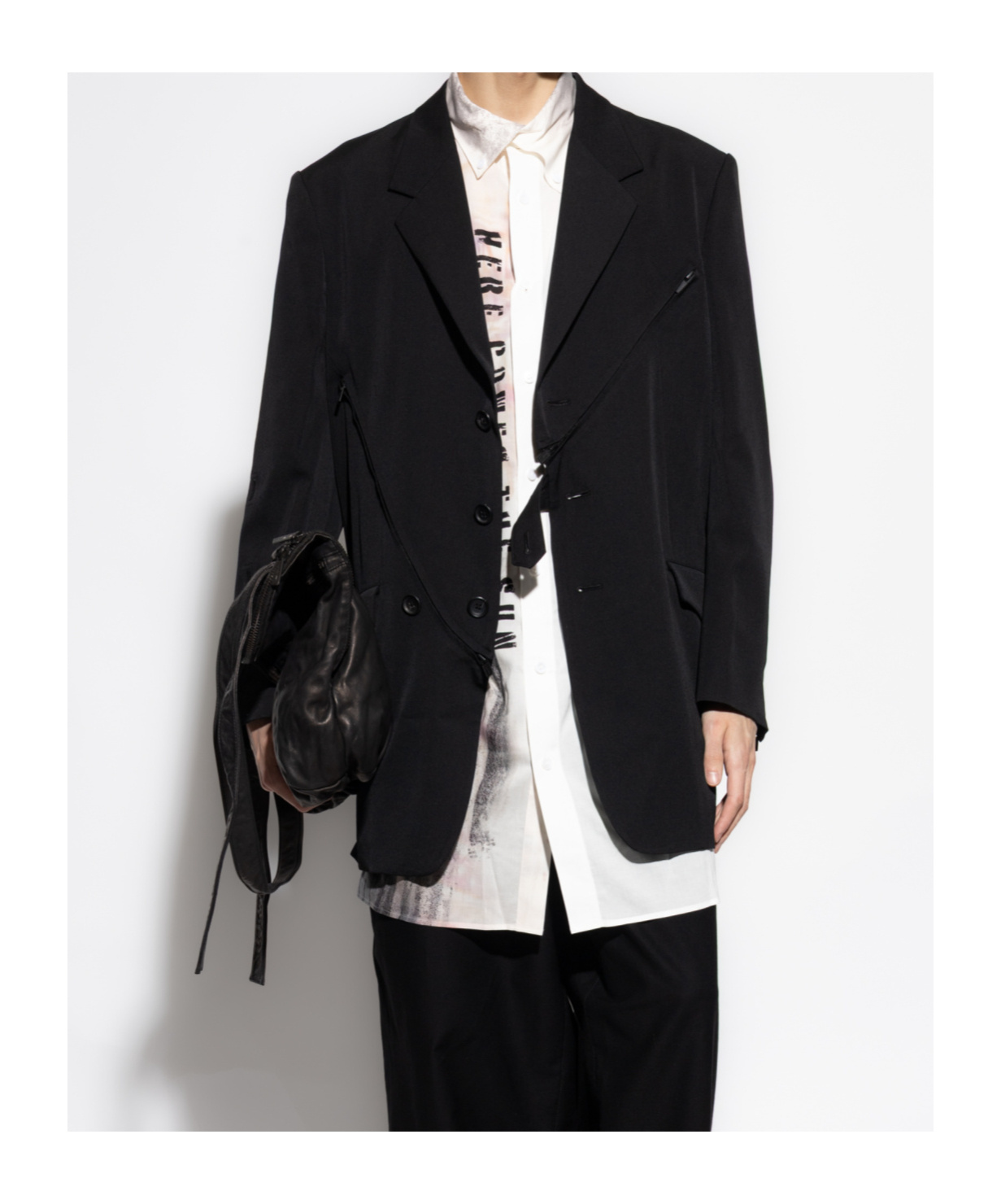 Shop Yohji Yamamoto Lapel Long-sleeved Suit Jacket In Black