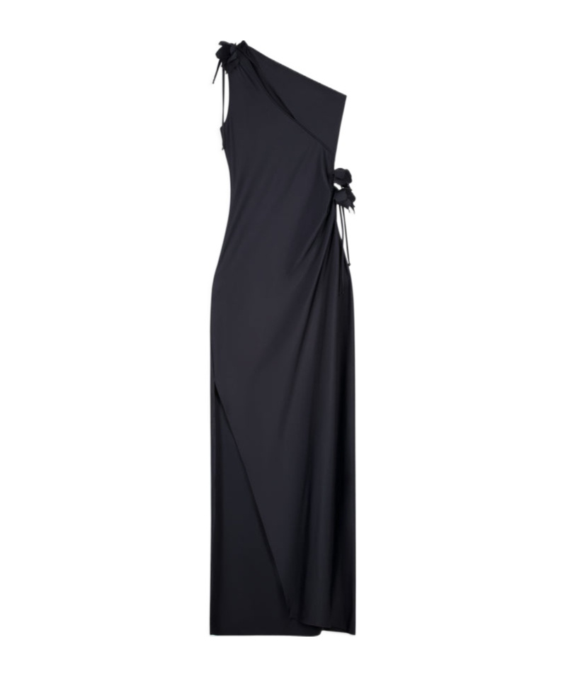 Coperni Womens Black Asymmetric Flower Stretch-jersey Gown Xs In Blue