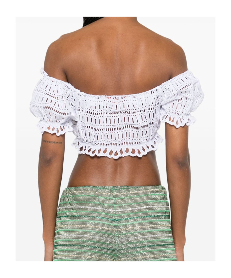 Ermanno Scervino Lace Cotton Cropped Top With Off-the-shoulder Design