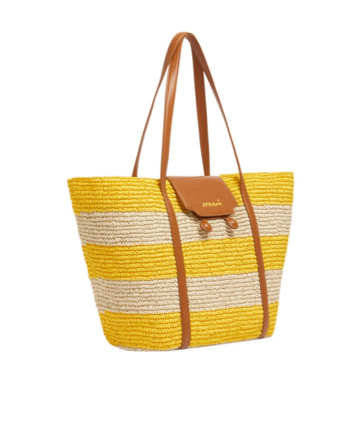 Shop Marni Medium Yellow Stripe Raffia-effect Trunkaroo Beach Bag In Natural/dark Lemon