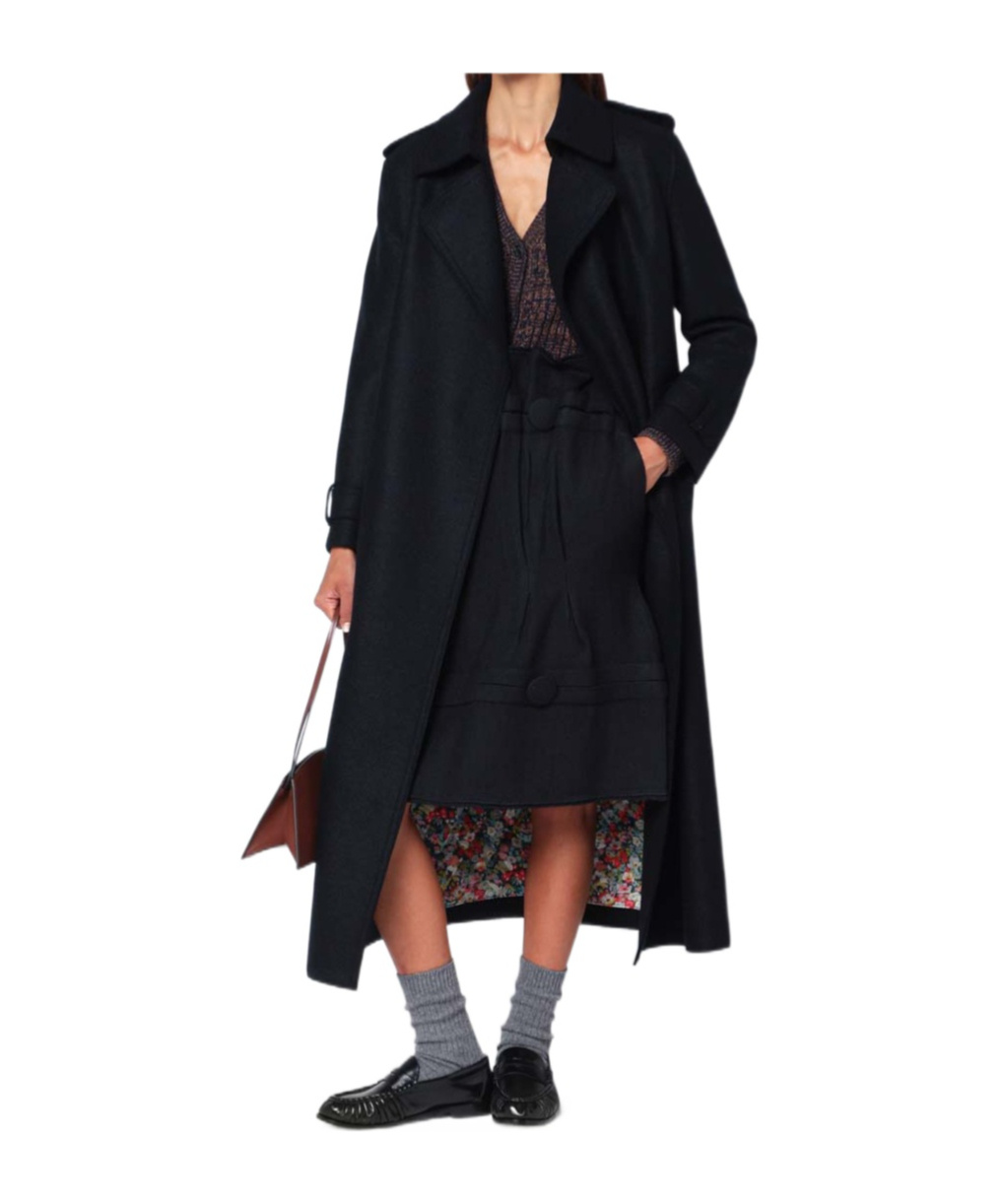 Harris Wharf London Navy Blue Wool Wrap Coat In Blue