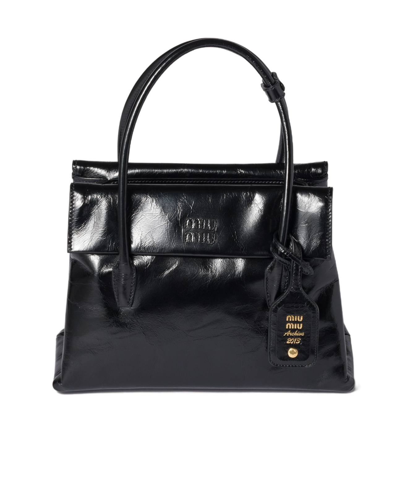 Miu Miu Solitaire Shiny Shoulder Bag In Black
