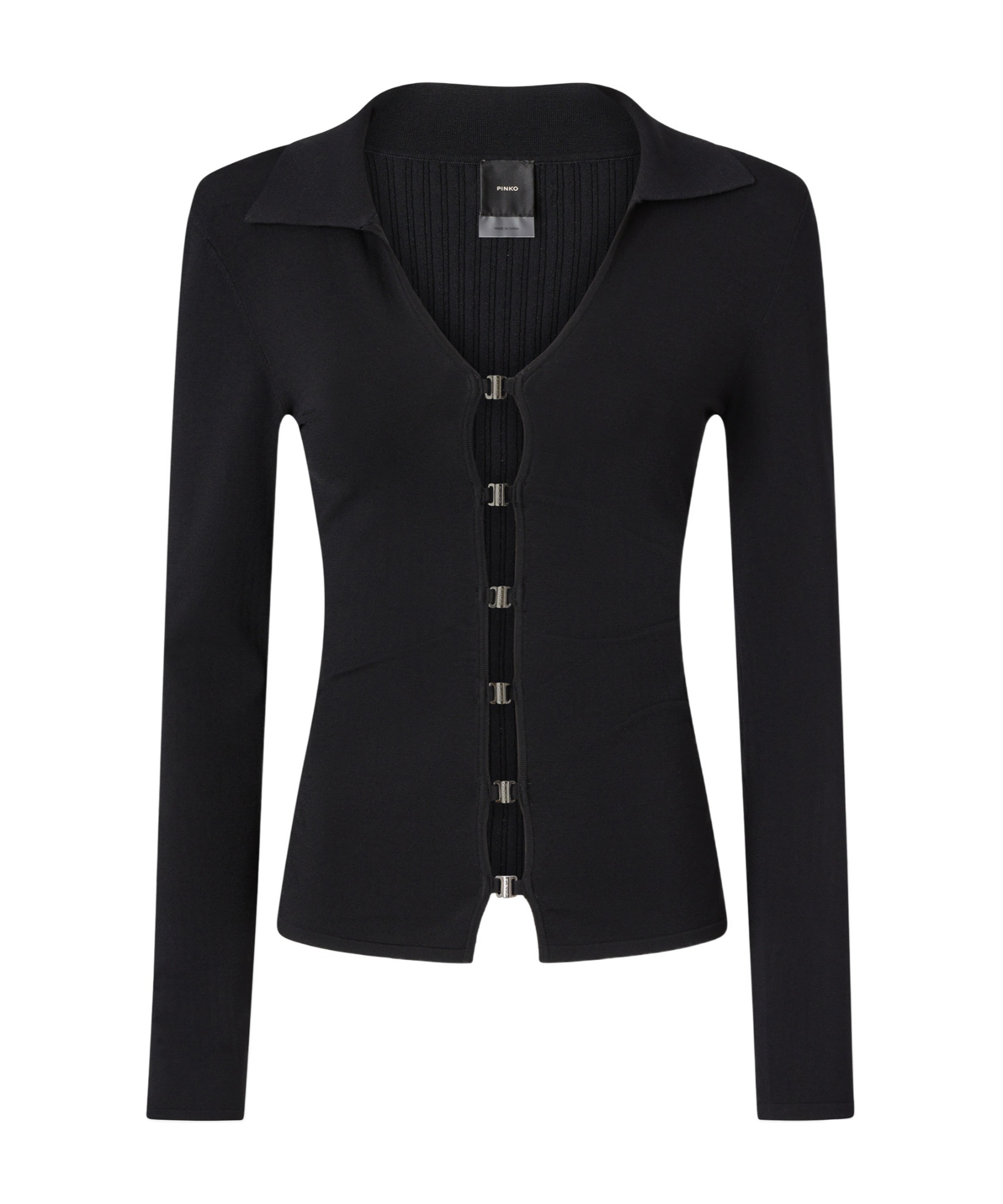 Pinko Long-sleeved Knitted Cardigan In Black