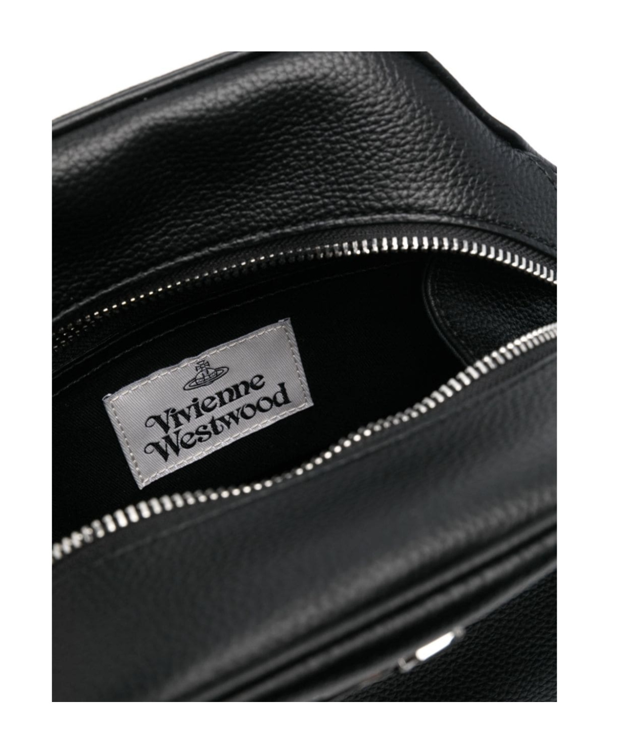Vivienne Westwood Faux Leather Shoulder Bag With Pebbled Texture In Black