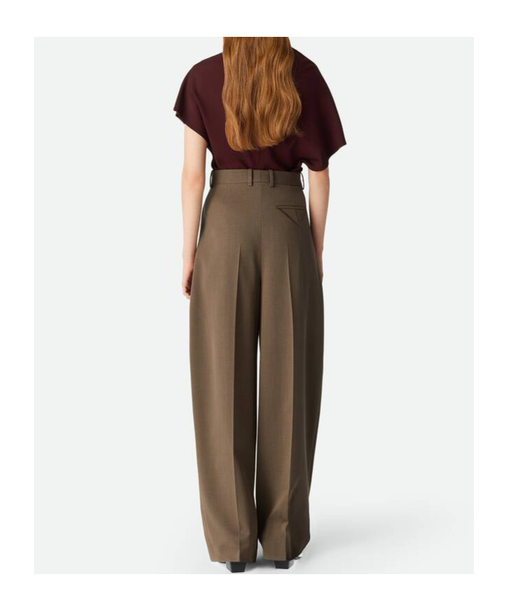 Bottega Veneta Wool Straight Trousers In Ebony/light Yellow Linen Mixed Color