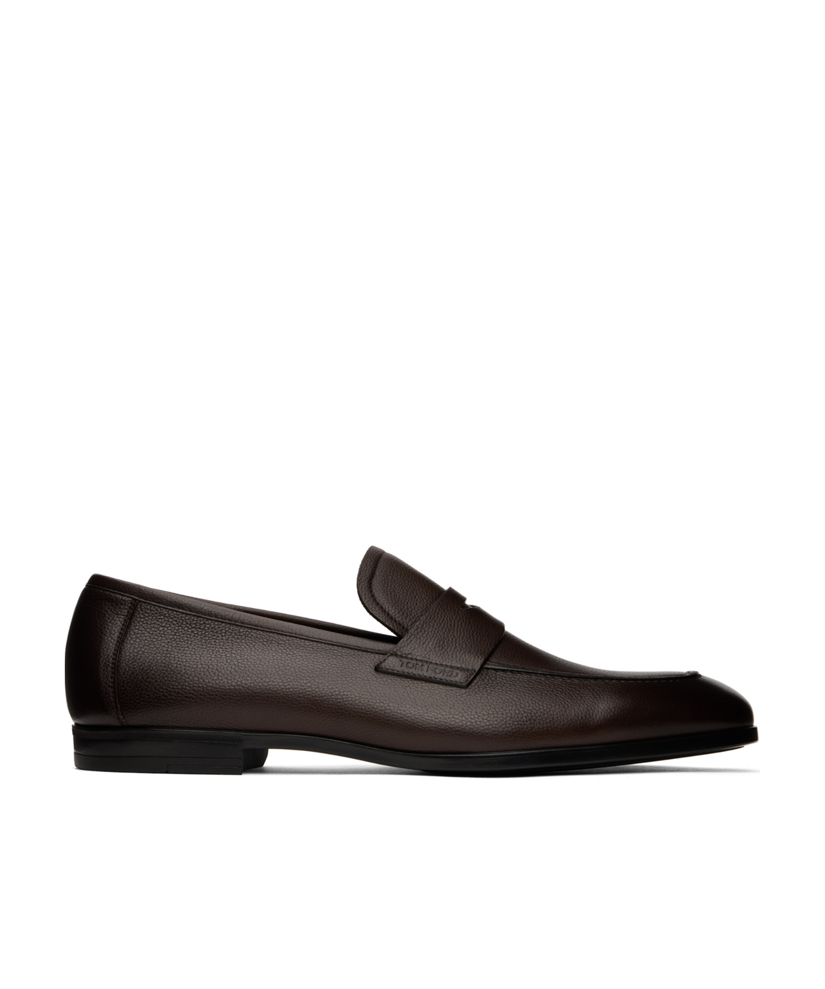 Tom Ford Brown Supple Grain Leather Sean Penny Loafers In Black