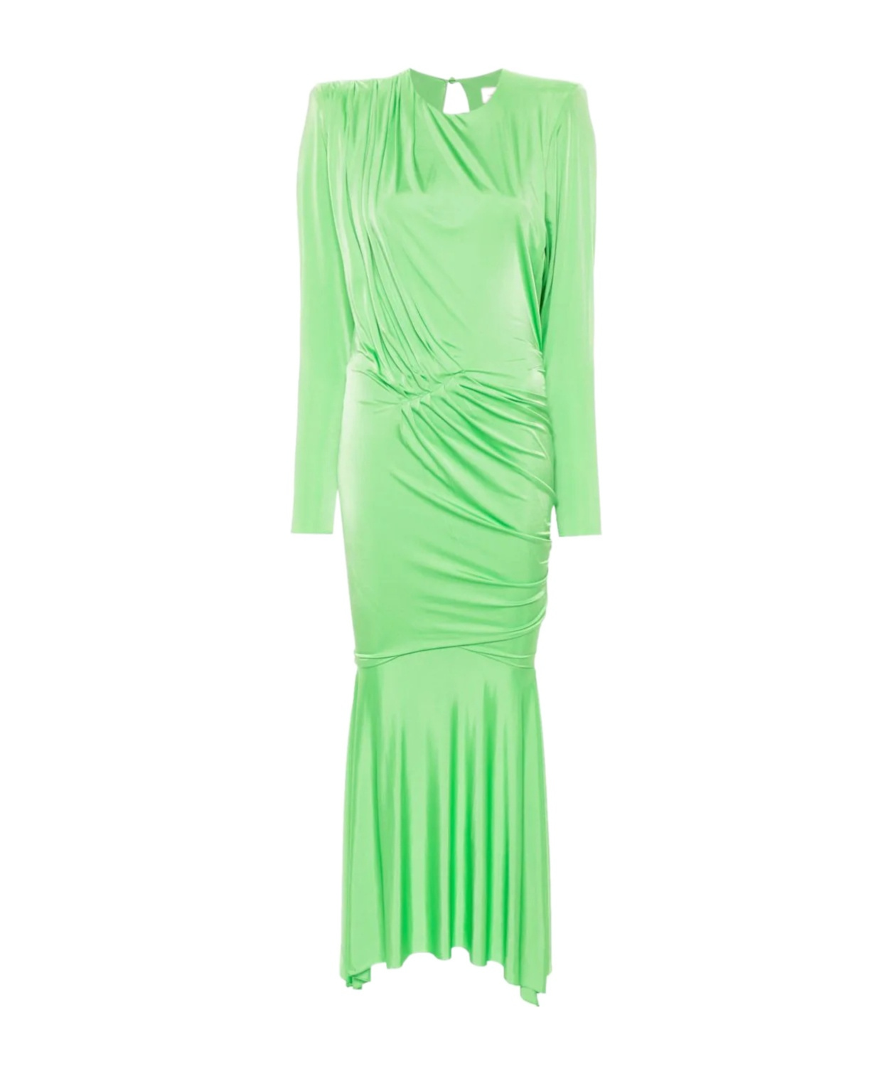 Alexandre Vauthier Long Pleated Maxi Dress With Asymmetric Hem In Green