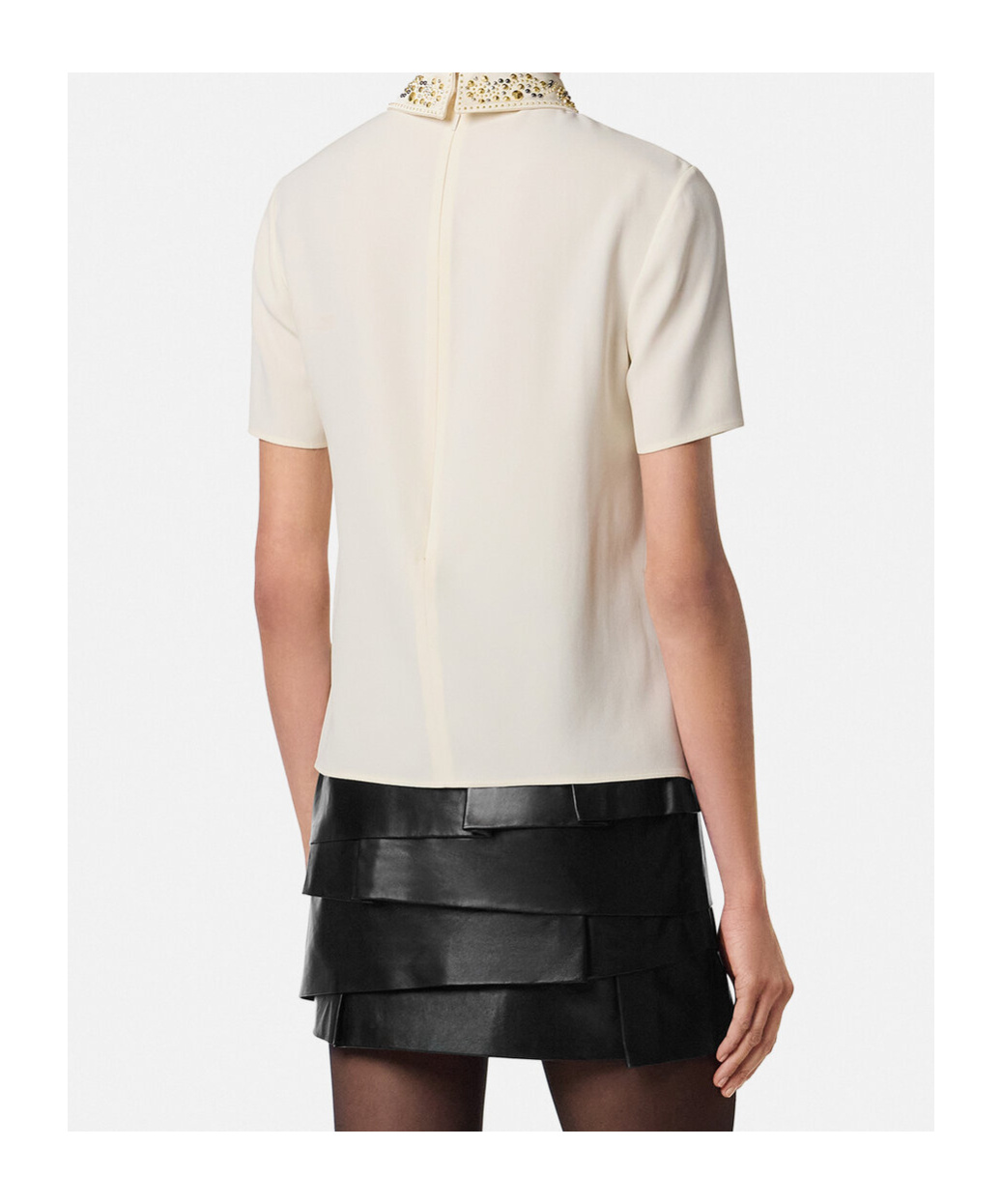 Versace Embellished-collar Short-sleeve Top In Neutral