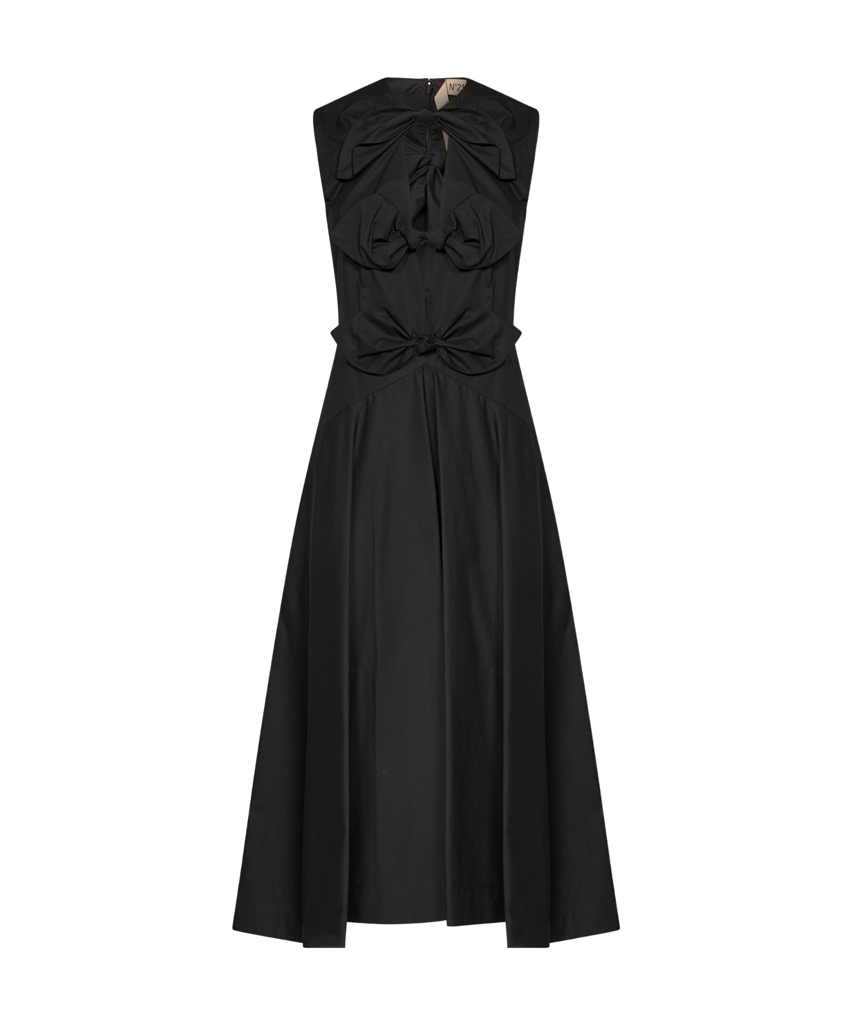 N°21 Black Cotton Midi Dress With Cut-outs And Bows On The Front.