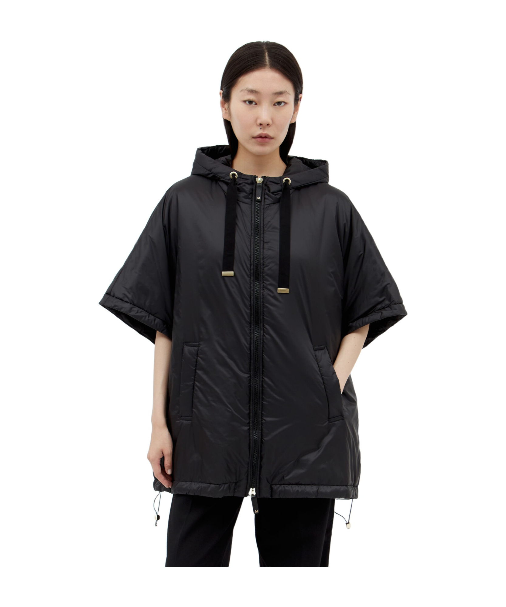 Max Mara Padded Cape With Hood In Water-repellent Canvas In Black