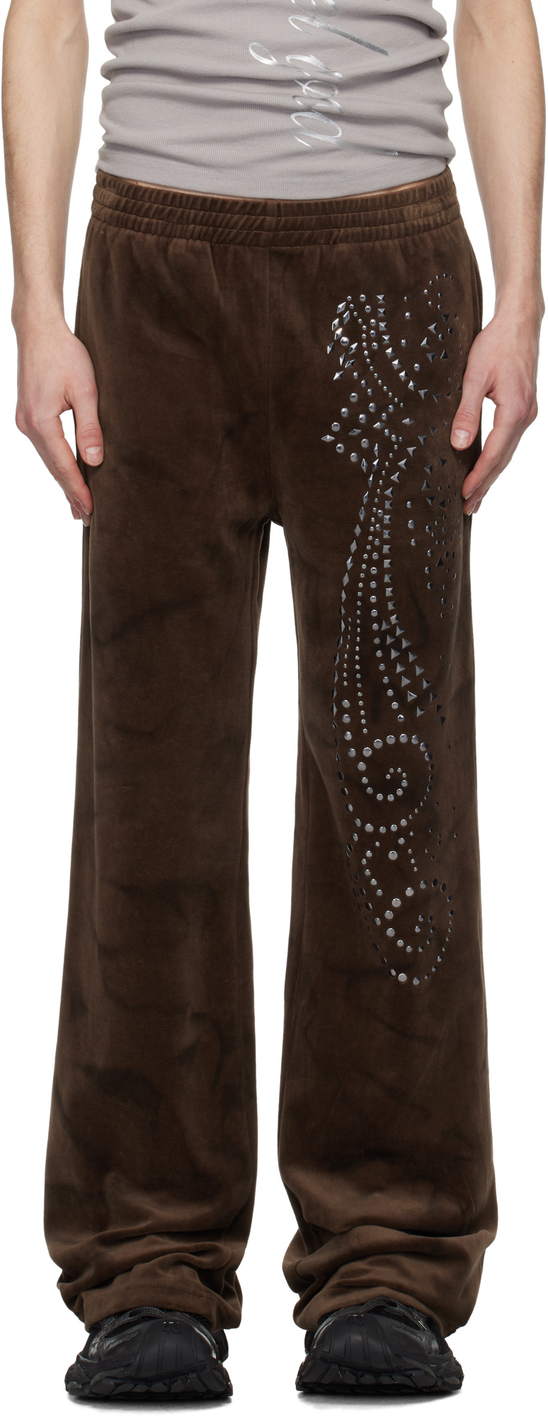Shop Praying Velvet Flared Sweatpants In Brown