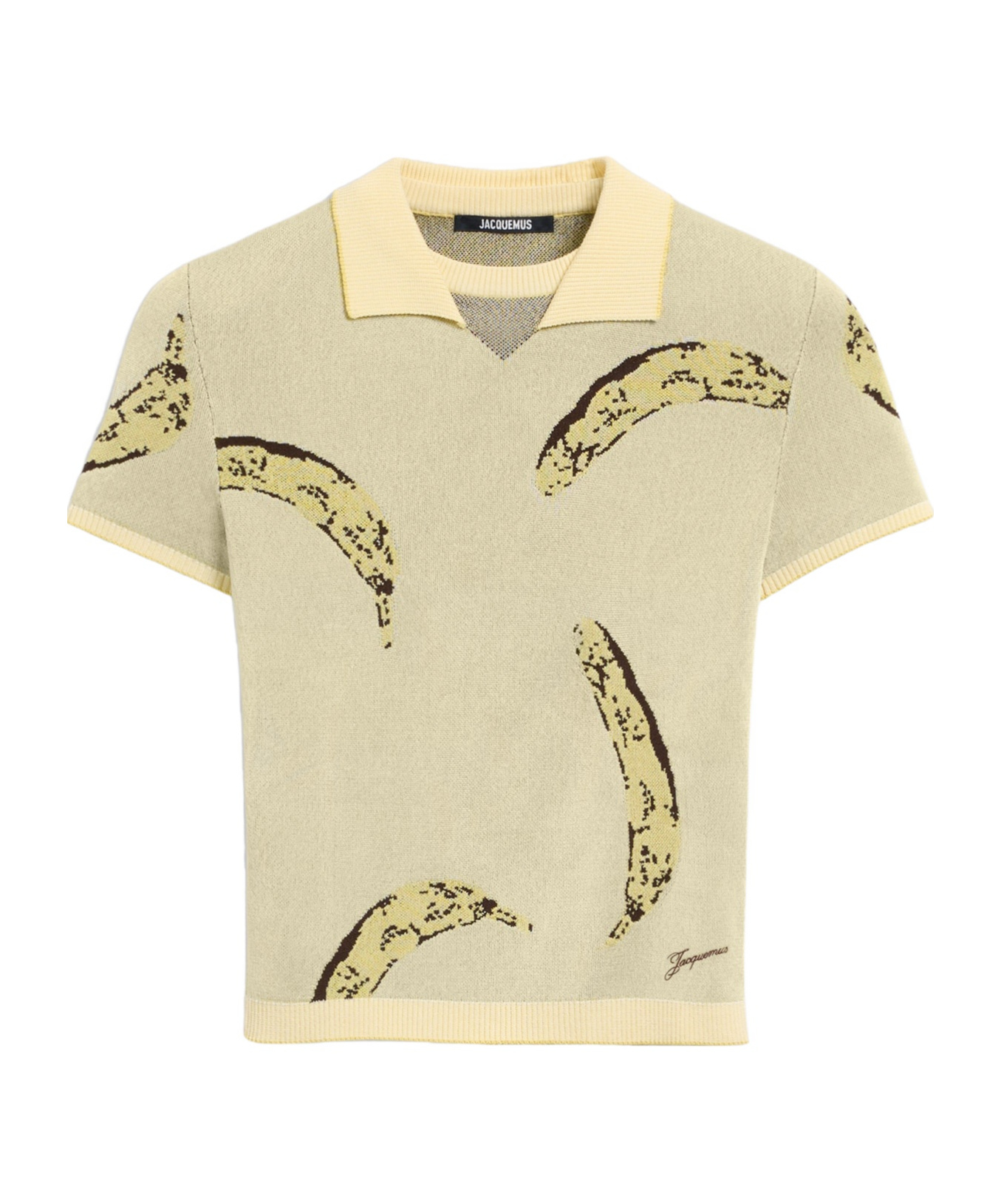 Jacquemus Womens Banana Jacquard Yellow The Marino Banana-print Woven-knitted Polo Top In Nude