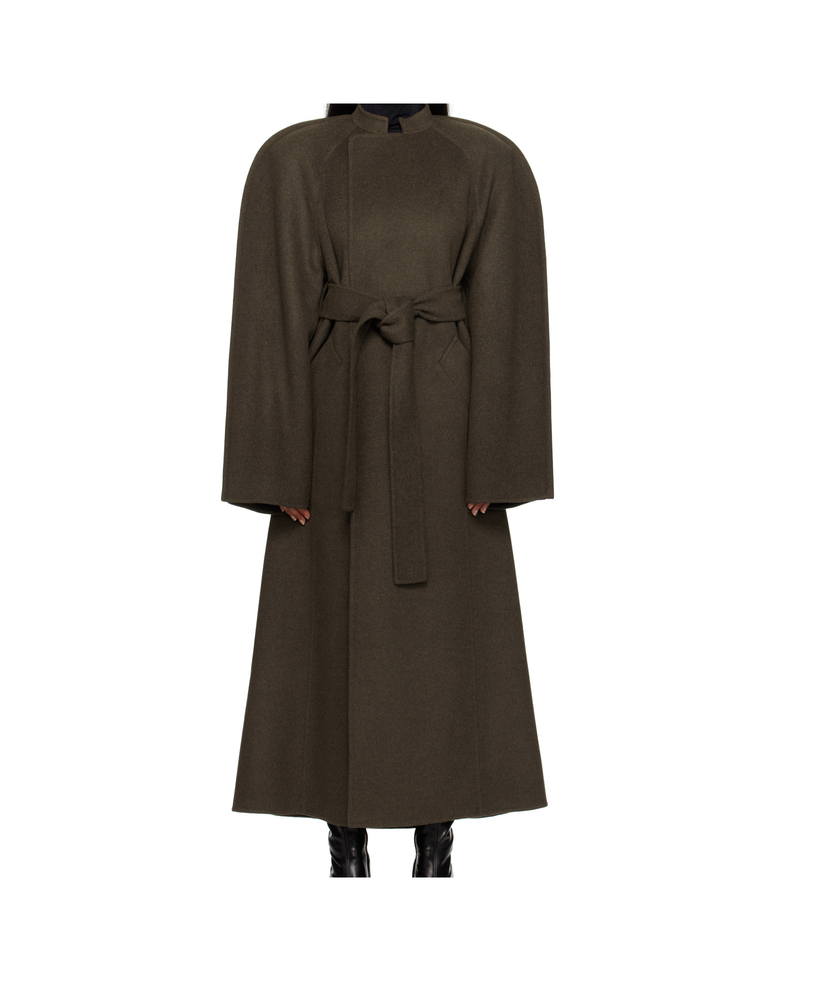 Khaite Rothen Belted Double Face Wool Coat In Black