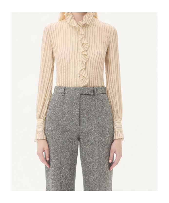 Valentino Metallic Striped Ruffle Button-down Shirt In Multi