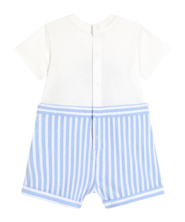 Dolce & Gabbana Striped Seersucker And Jersey Romper Suit In White