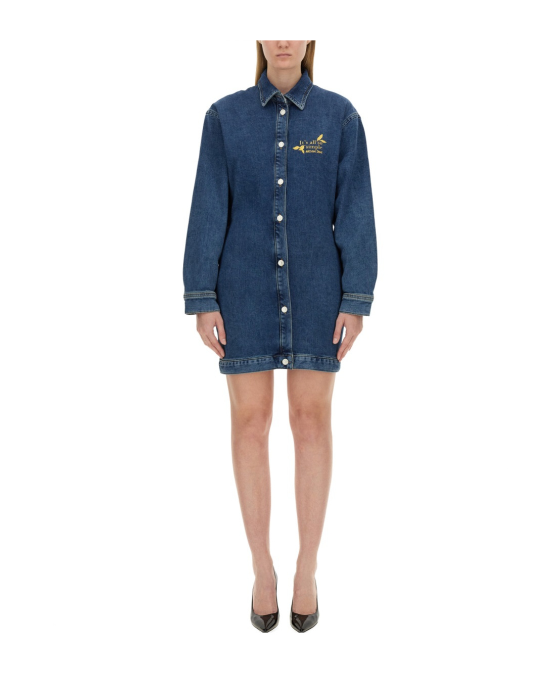 Moschino Denim Dress With Long Sleeves And Point Collar In Blue