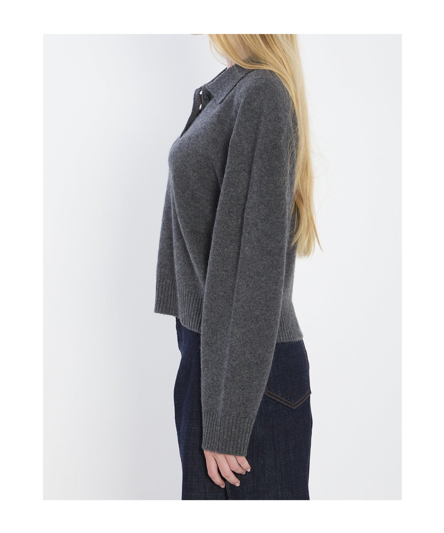 Loulou De Saison Long-sleeved Cashmere Polo In Gray