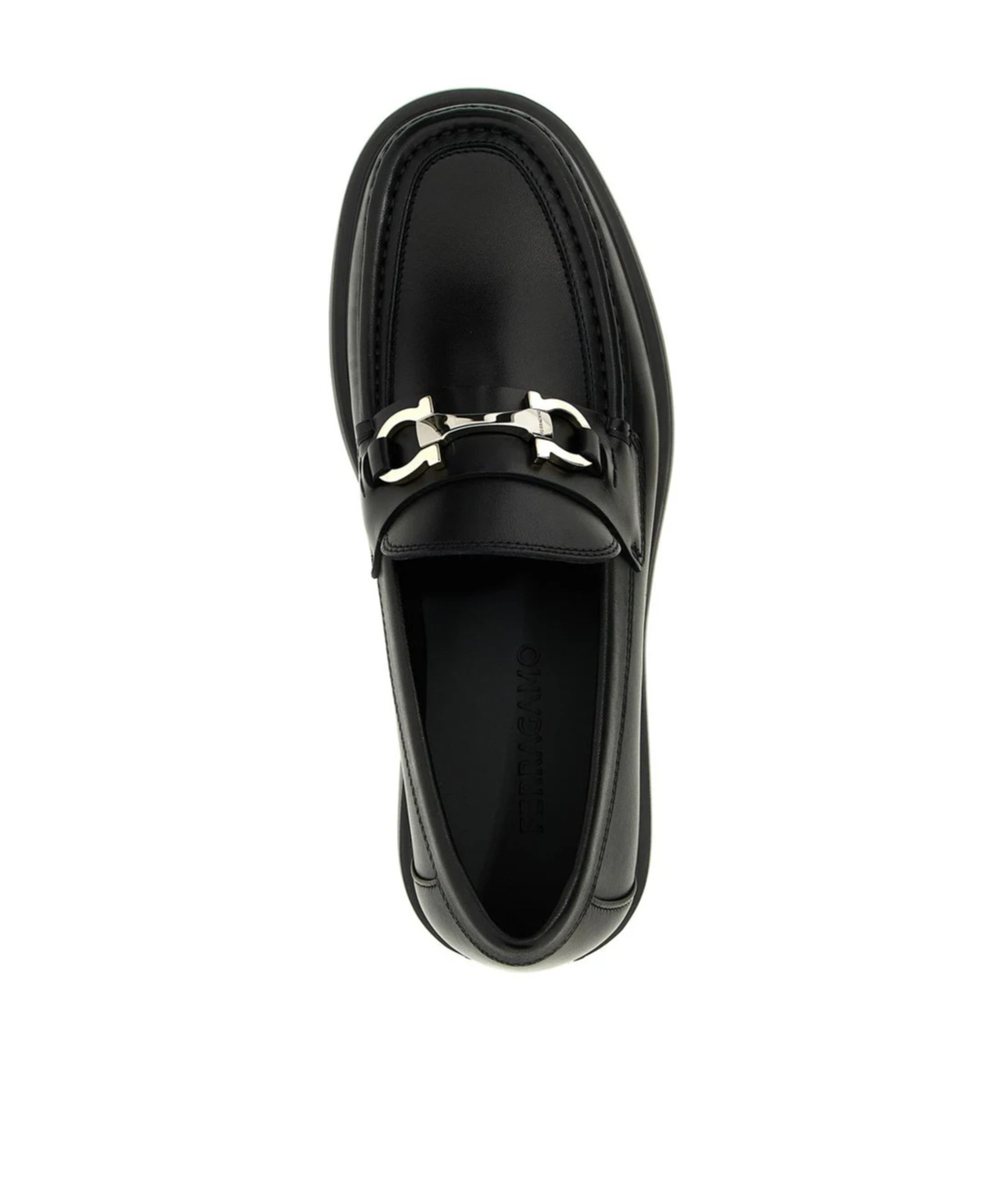 Ferragamo Black Leather Loafers With Gancini Ornament In Black