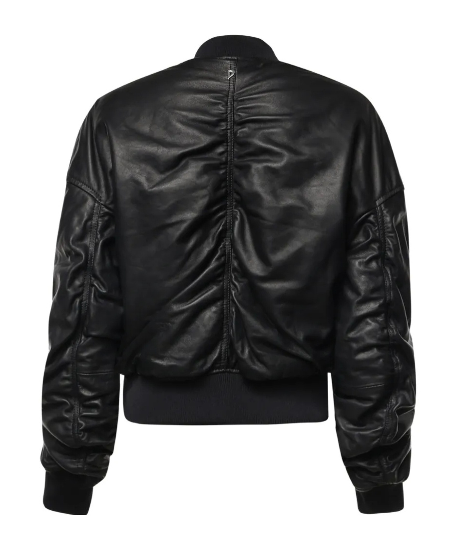 Dondup Ruched Leather Bomber Jacket In Black