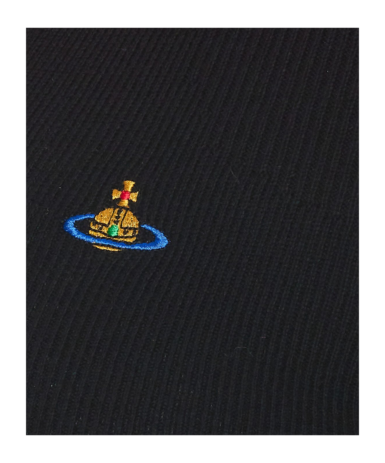 Vivienne Westwood Ribbed Texture V-neck Polo With Long Sleeves In Black