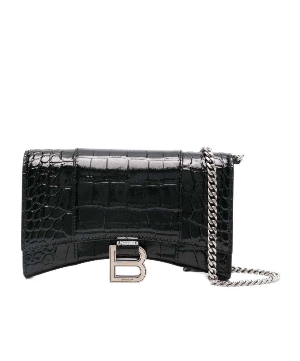 Balenciaga Hourglass Crocodile-effect Leather Crossbody Bag In Black