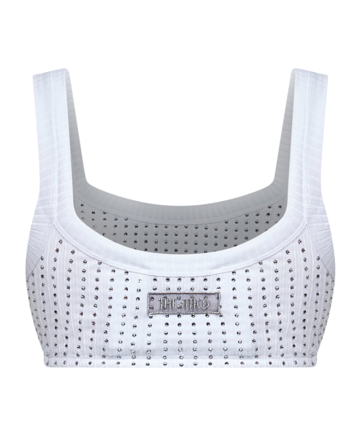 Attico White Cotton Hotfix Crystal Bralette Top In White