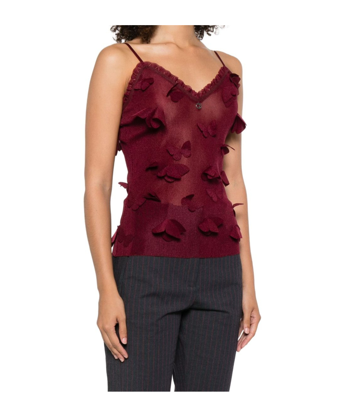 Coperni Embellished Sleeve Lace Trim Top In Brown