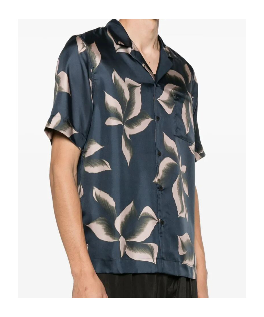 Dries Van Noten Silk Shirt With Floral Pattern And Camp Collar In Gray