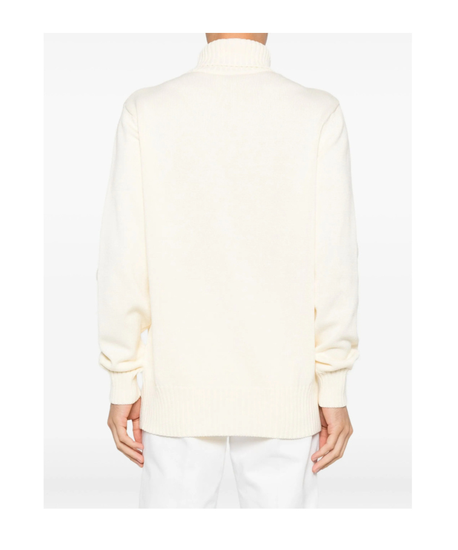 Givenchy Ribbed High Neck Sweater With Embossed Logo Detail In Neutral