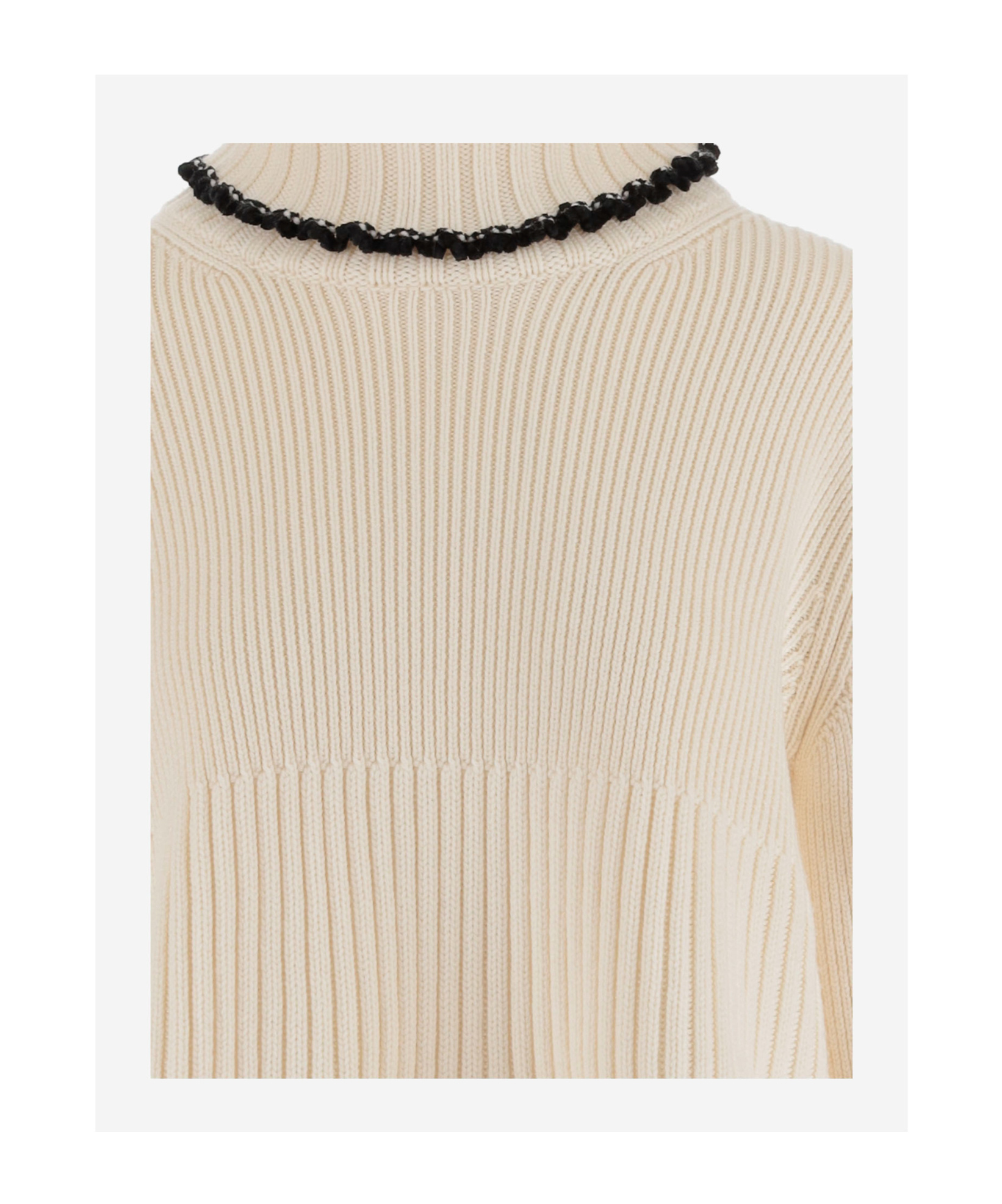 Jil Sander Ribbed High-neck Ruffled Sweater In Neutral