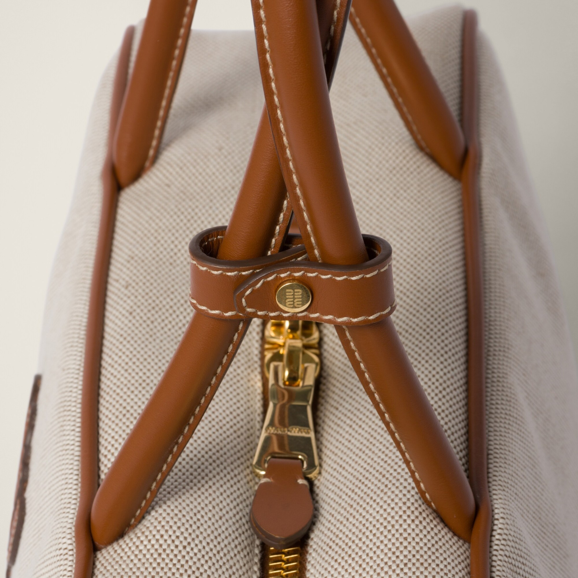 Shop Miu Miu Beau Canvas And Leather Bag