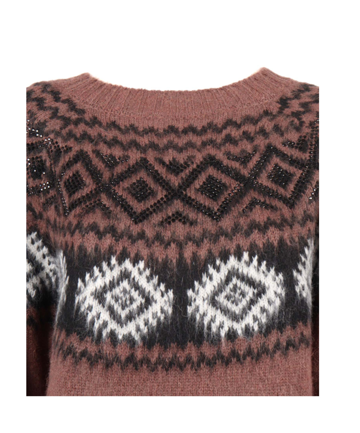 Ermanno Scervino Ribbed Knit Sweater With Classic Round Neckline In Brown