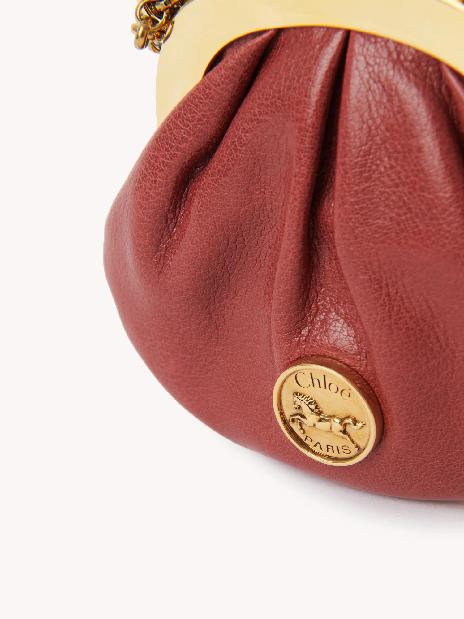 Chloé Micro Horse Medal Coin Purse Necklace In Grained Leather In Brown