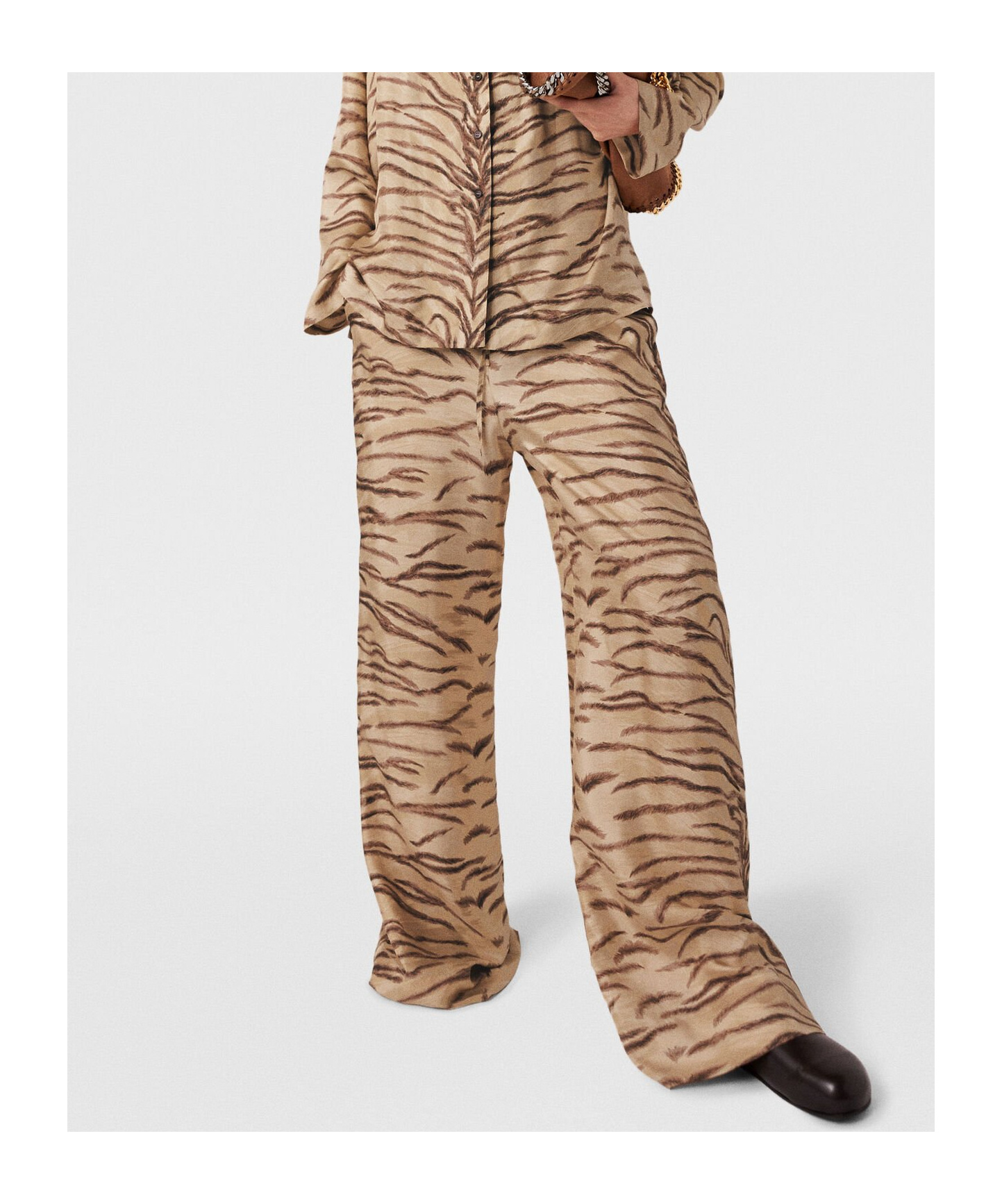 Stella Mccartney Tiger Print Wide-leg Silk Pants In Nude