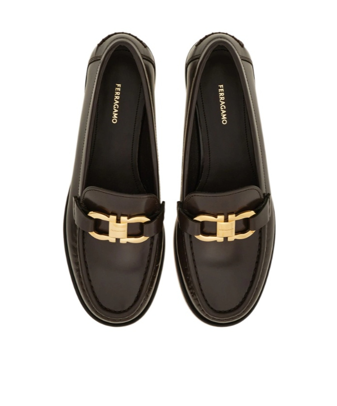 Ferragamo Moccasin With Gancini Ornament In Brown